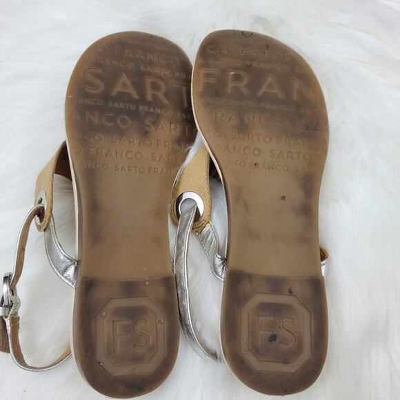 Franco Sarto Size 7.5 Grip Two Tone Leather Wedge Sandal - Picture 10 of 10